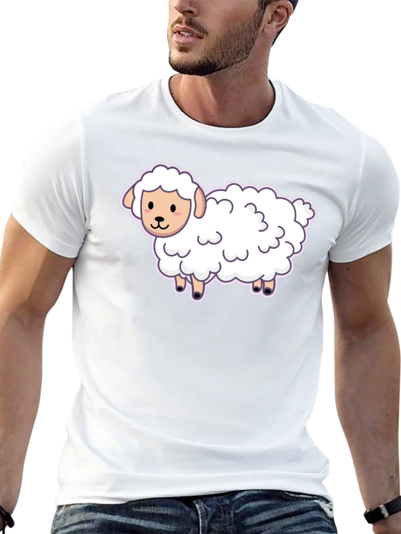 Cute Sheep Graphic Tee - Black
