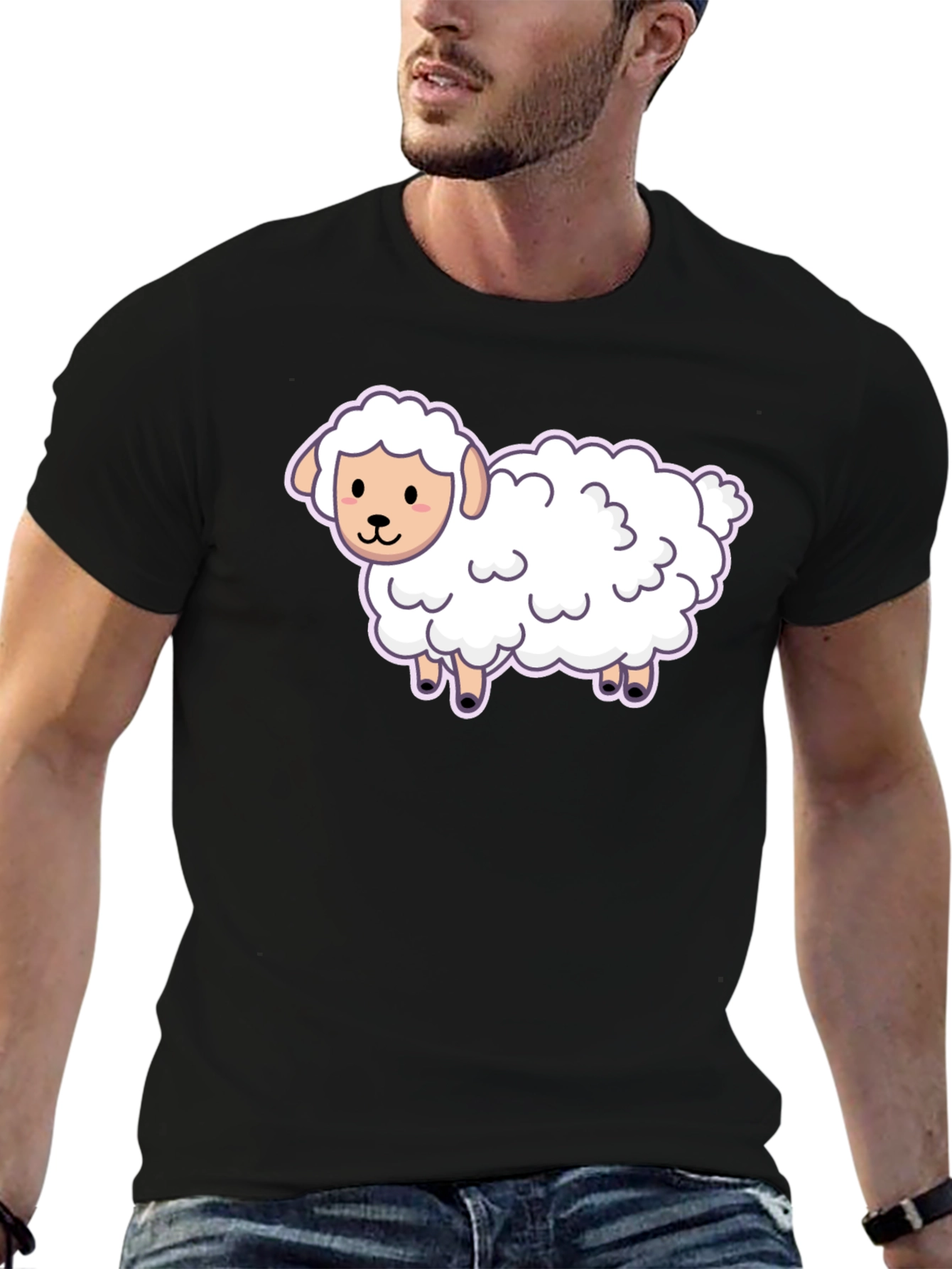Cute Sheep Graphic Tee - Black