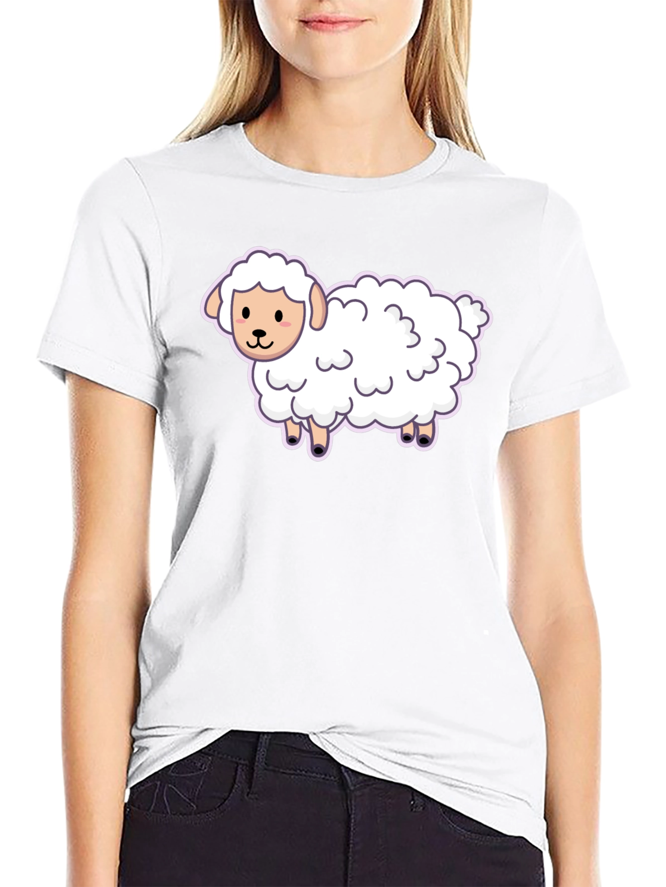 Cute Sheep Graphic Tee - Black