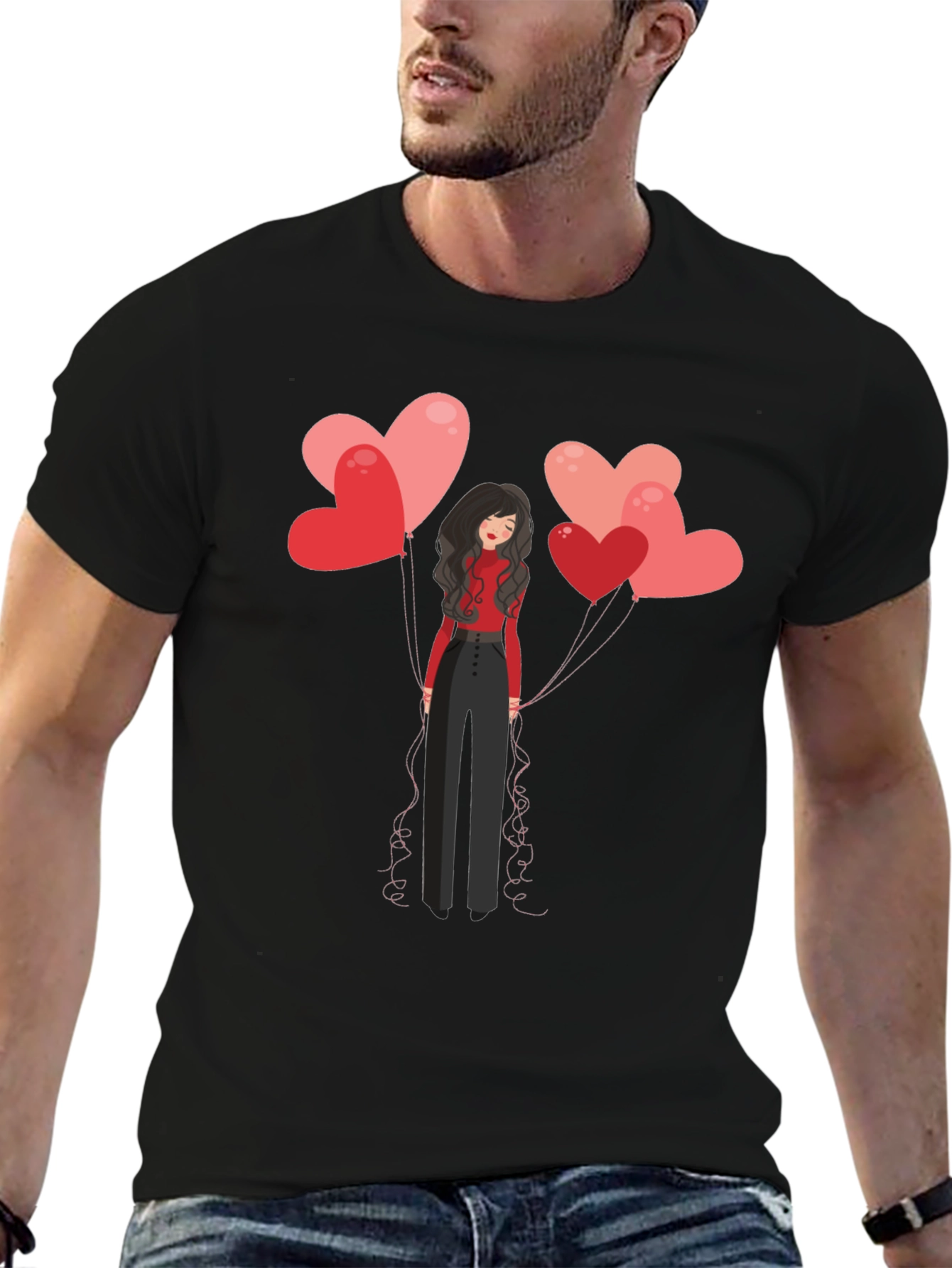 Heart Balloons Graphic Tee - Black