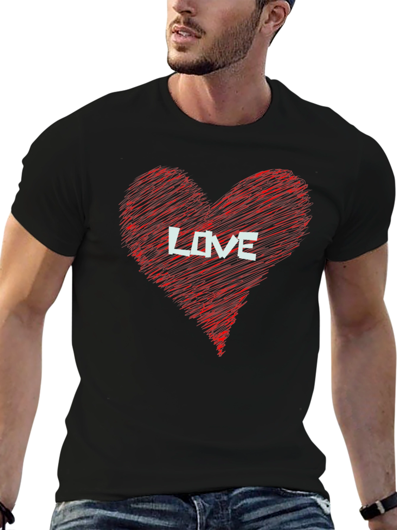 Love Heart Graphic Print Black T-Shirt