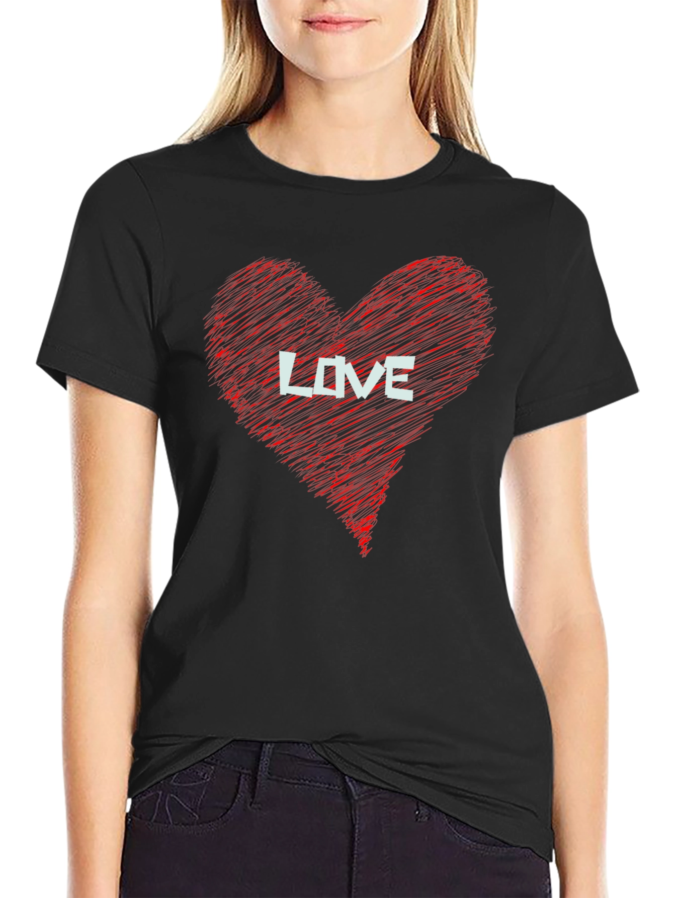 Love Heart Graphic Print Black T-Shirt