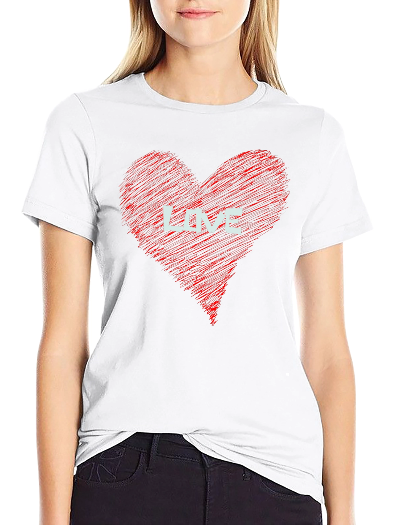 Love Heart Graphic Print Black T-Shirt