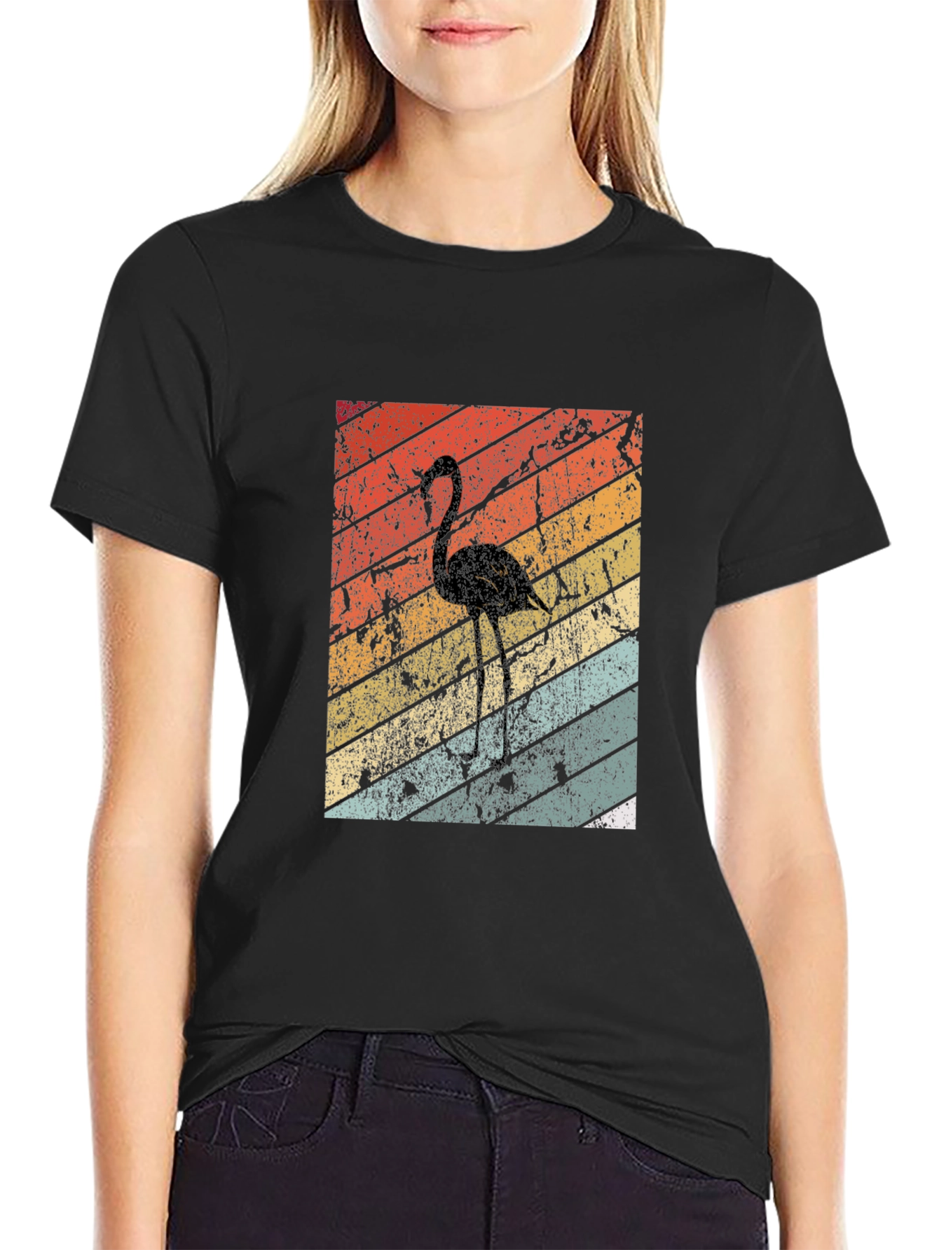 Retro Flamingo Graphic Tee - Black