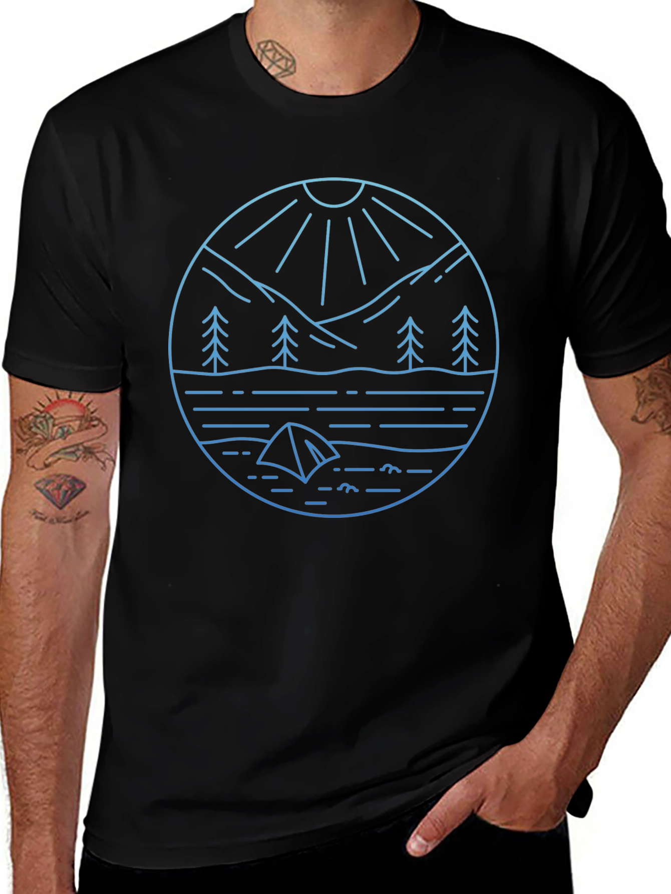 Nature Scene Graphic T-Shirt - Black