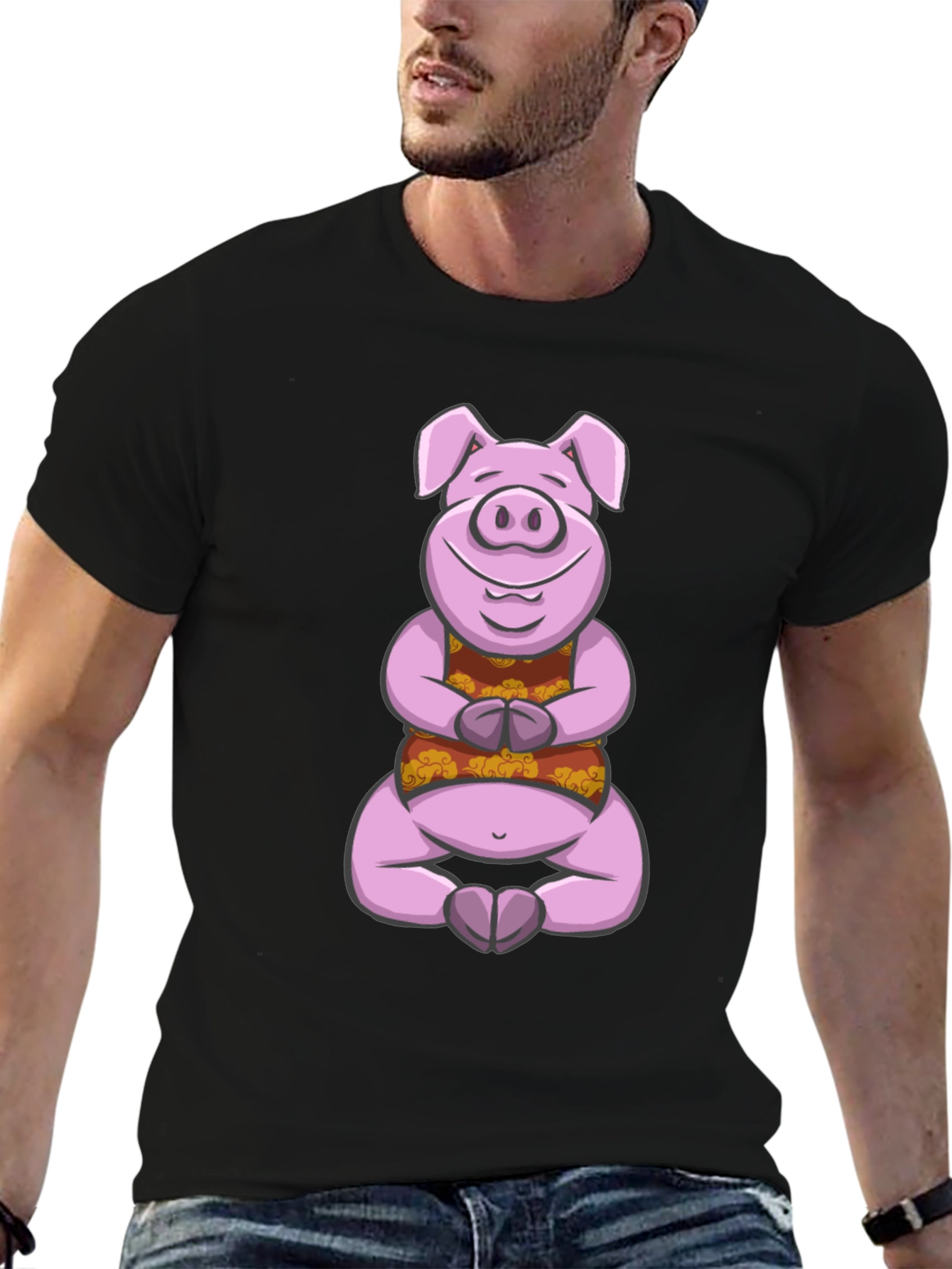 Meditating Pig T-Shirt - Zen Animal Design