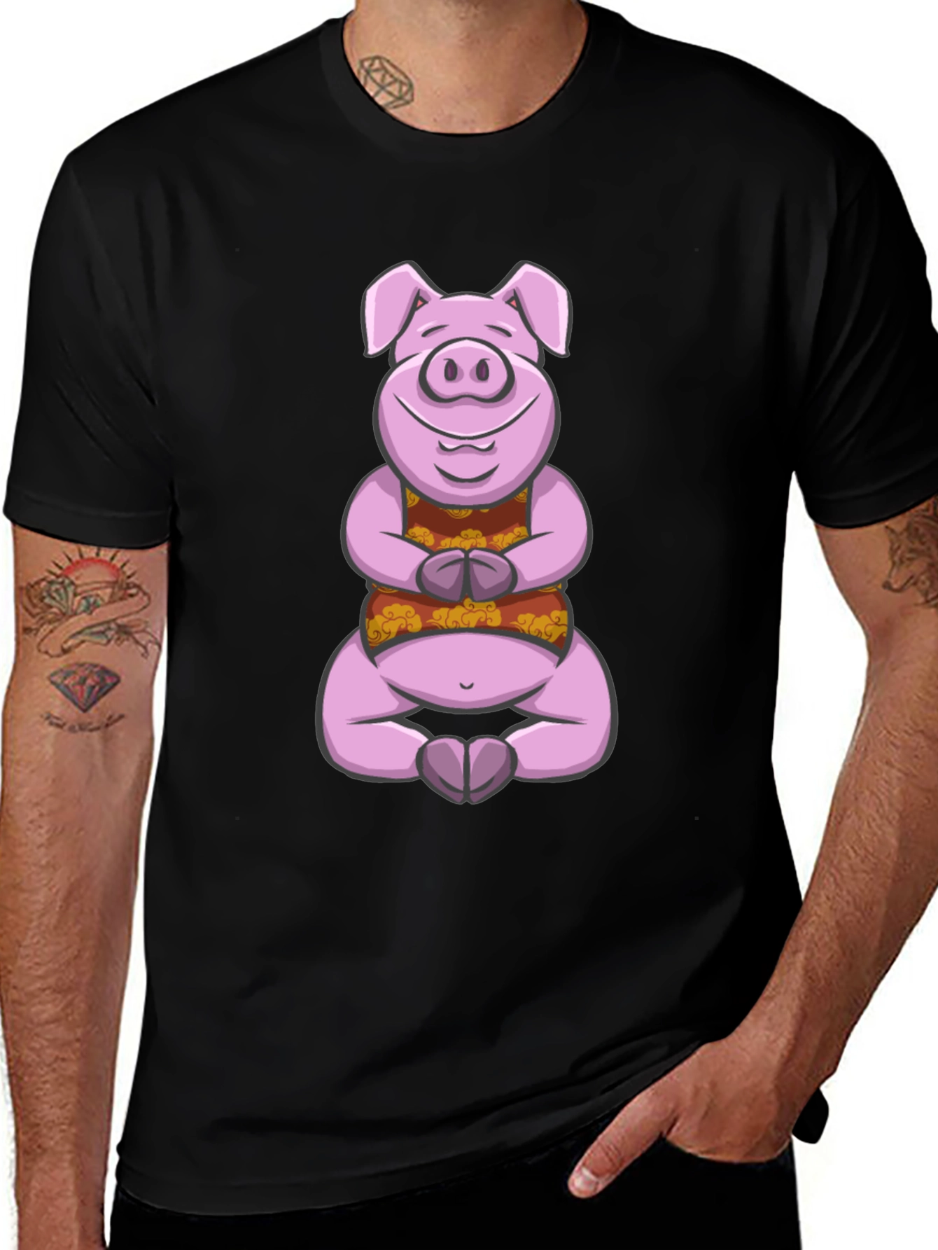 Meditating Pig T-Shirt - Zen Animal Design