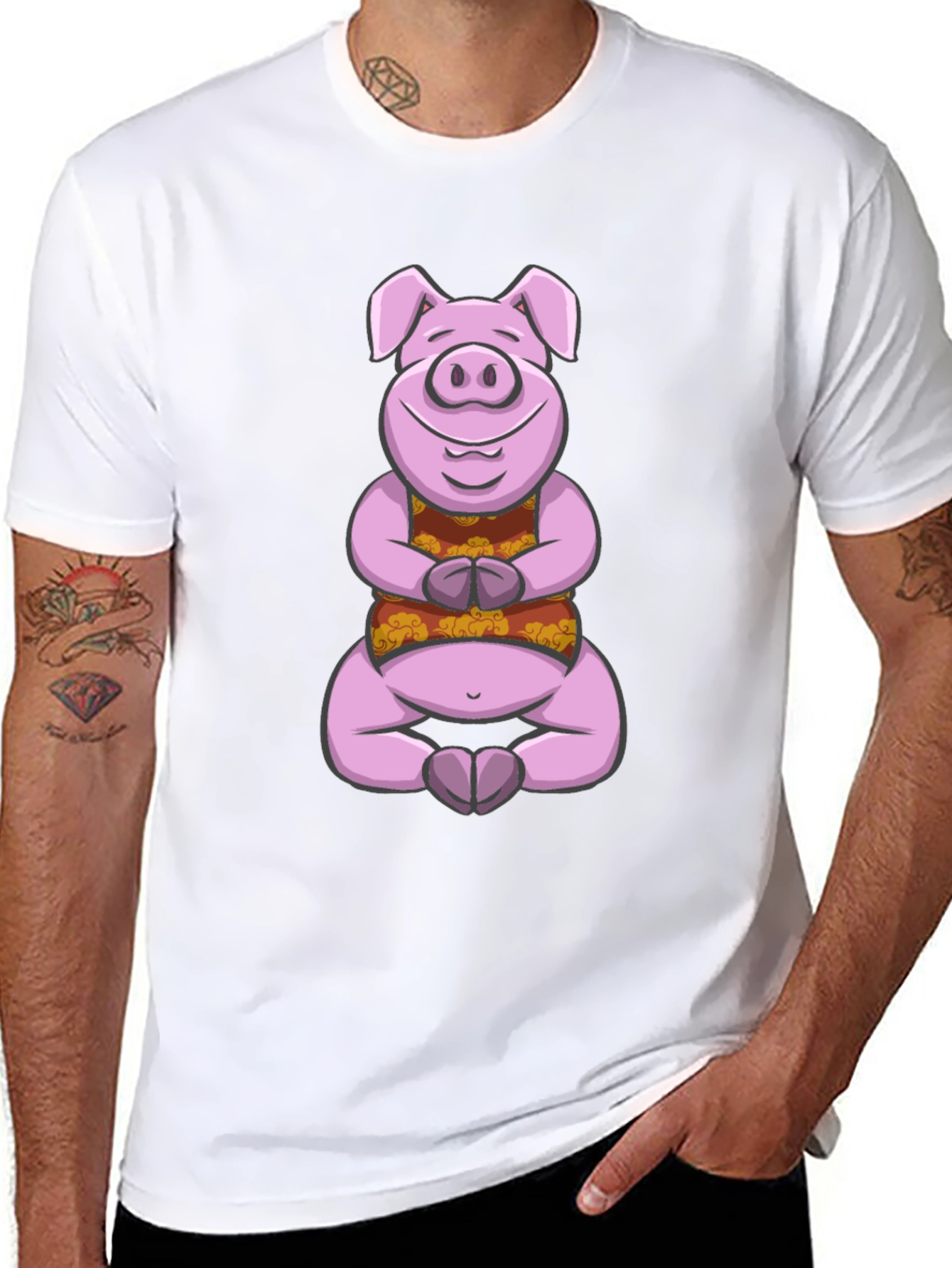Meditating Pig T-Shirt - Zen Animal Design