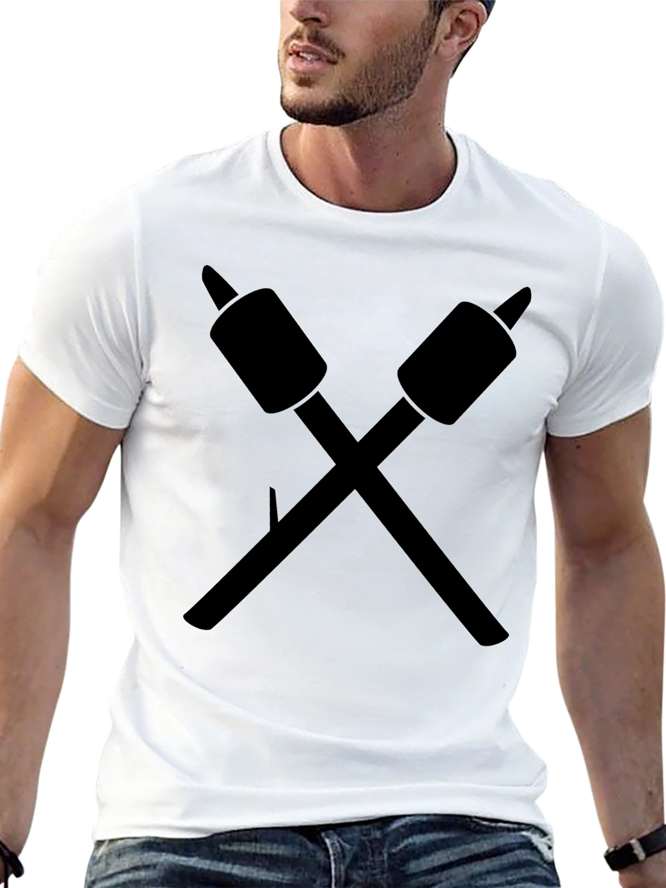 Crossed Marshmallow Roasting Sticks Graphic Tee - Black
