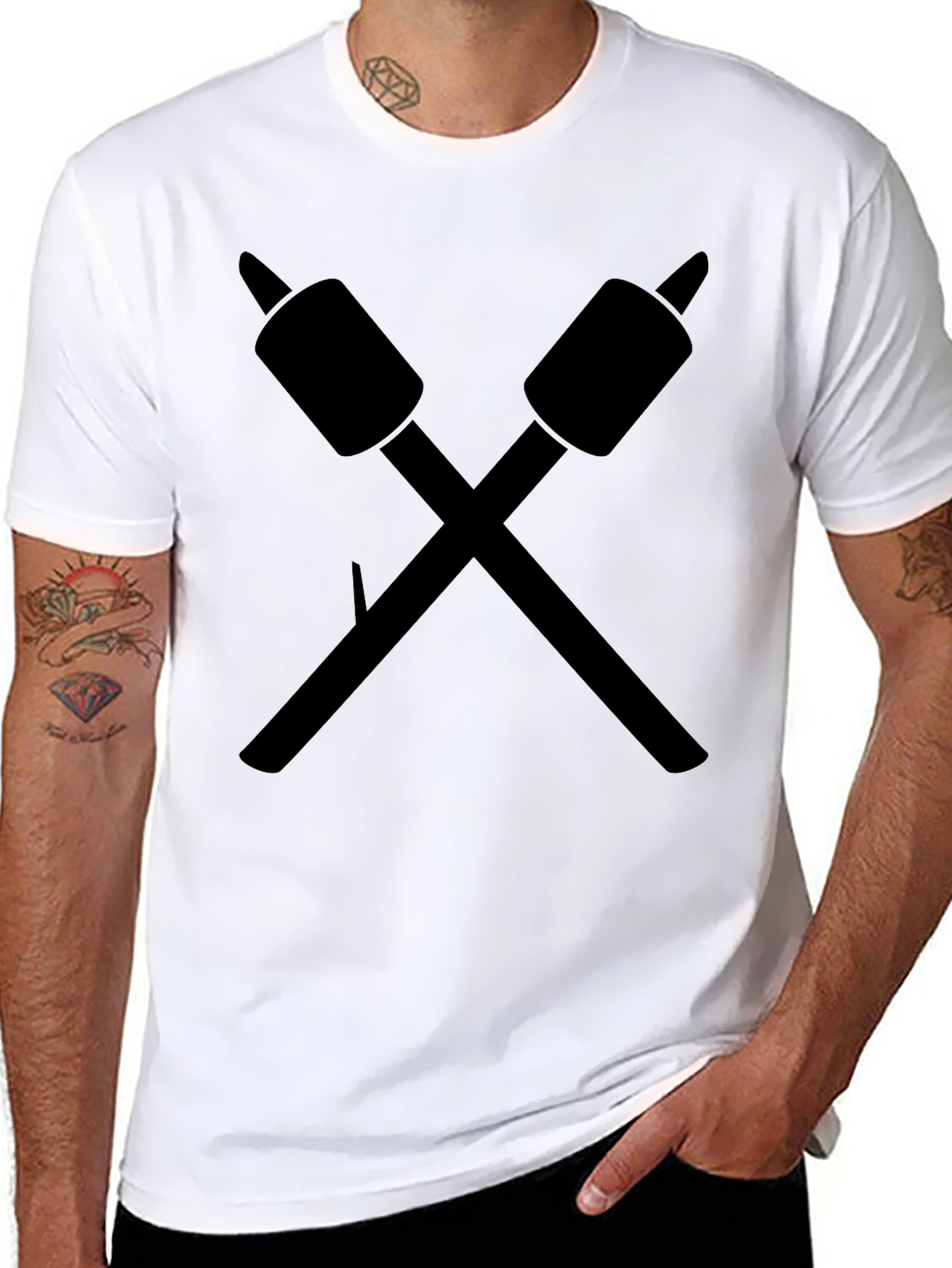 Crossed Marshmallow Roasting Sticks Graphic Tee - Black
