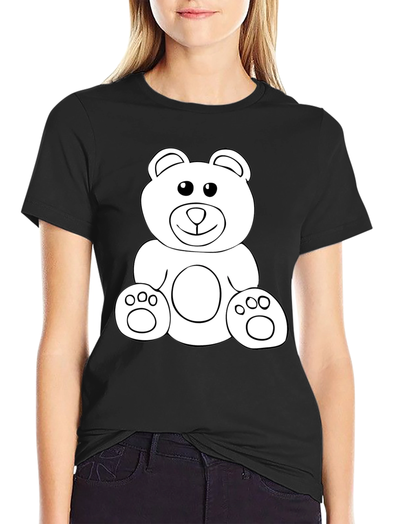 Teddy Bear Graphic Tee - Black Cotton Comfort