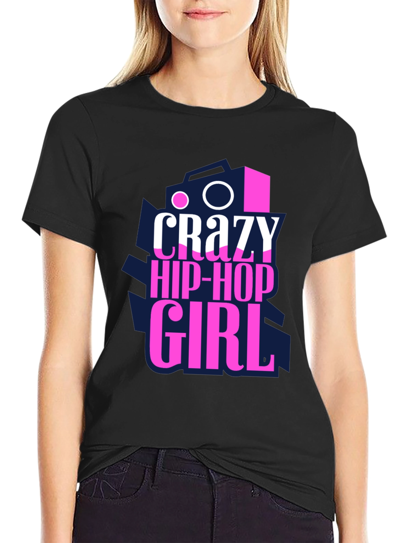 Crazy Hip-Hop Girl Graphic Tee - Black
