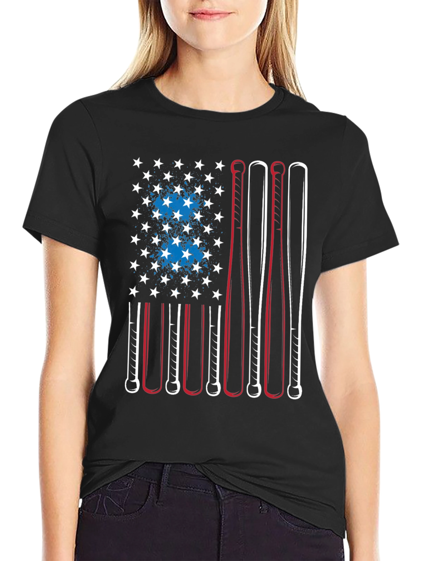 Baseball Bat American Flag T-Shirt