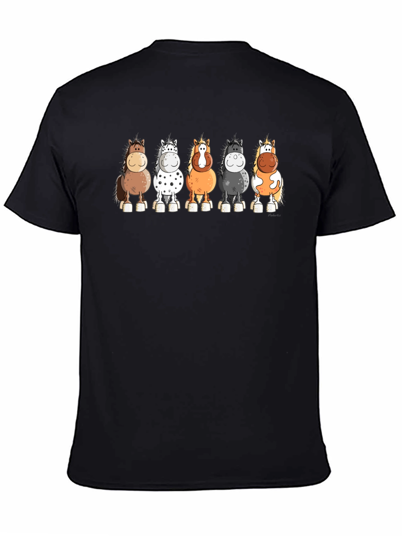 Cartoon Horses T-Shirt - Black Cotton Tee