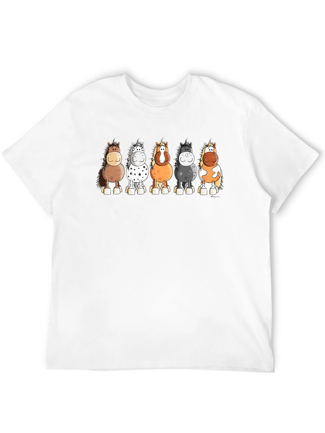 Cartoon Horses T-Shirt - Black Cotton Tee
