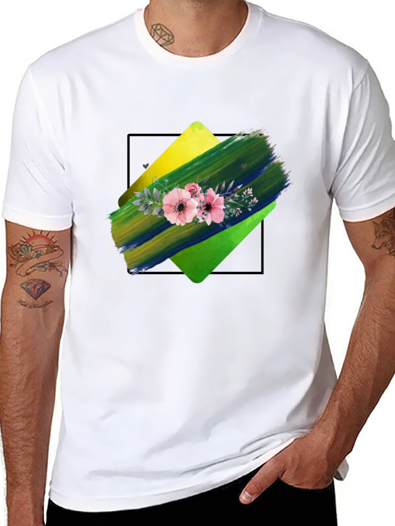 Floral Brushstroke Graphic Tee - Black