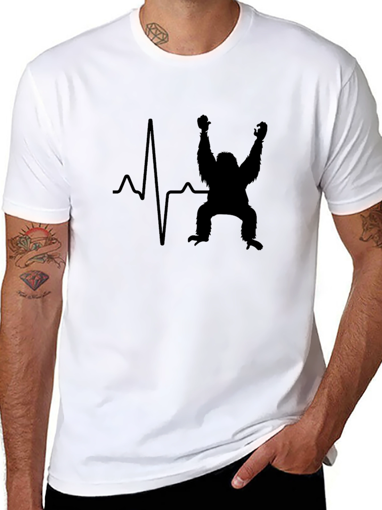 Heartbeat Gorilla T-Shirt - Black Crew Neck Tee