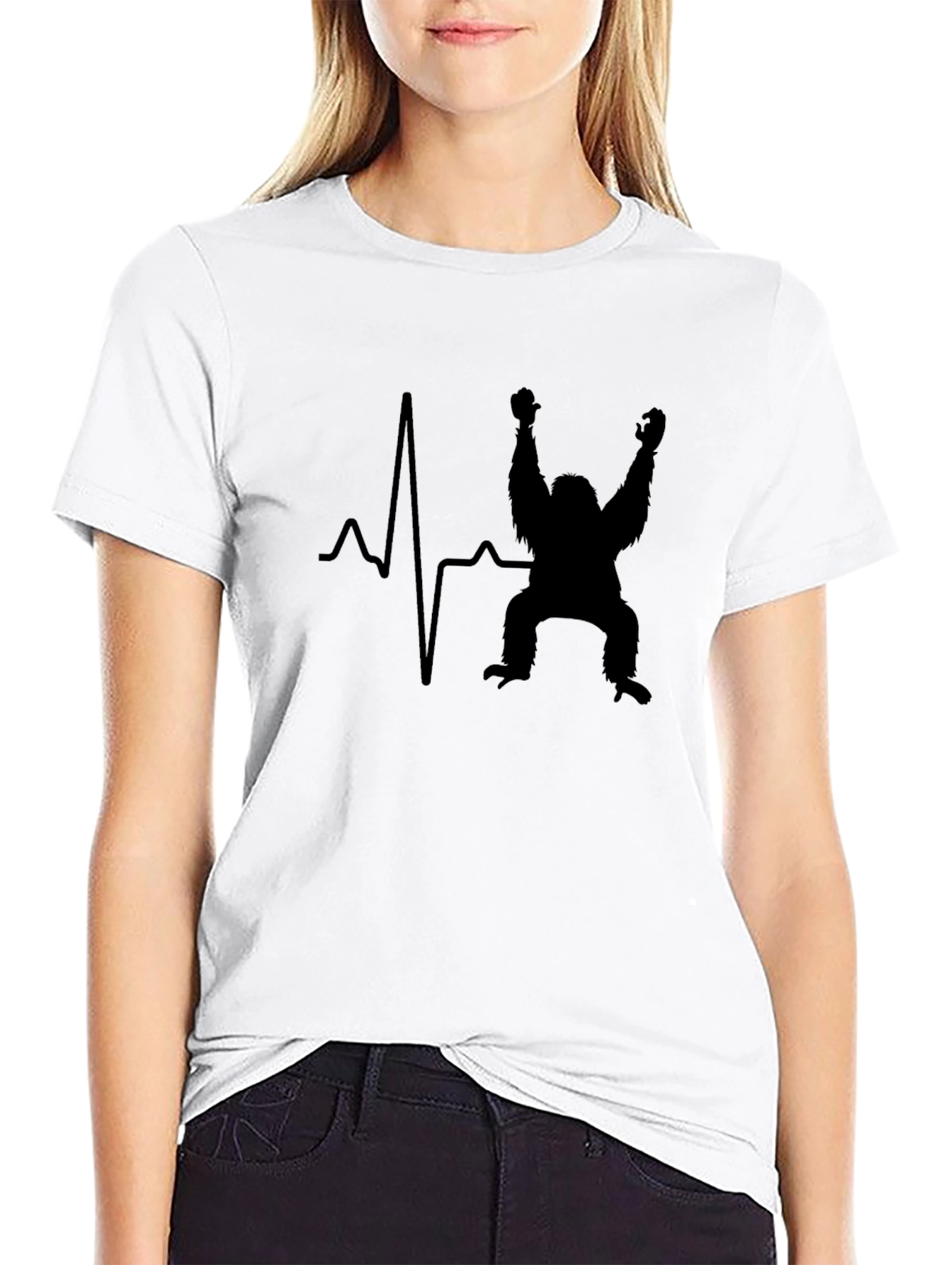 Heartbeat Gorilla T-Shirt - Black Crew Neck Tee