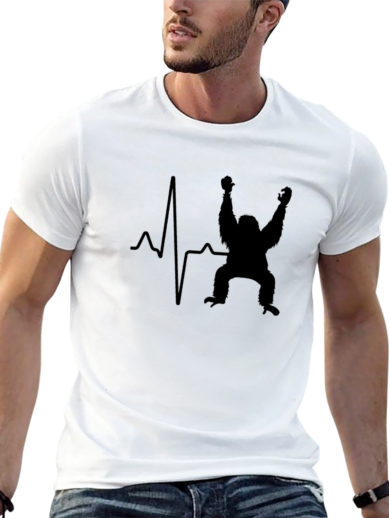 Heartbeat Gorilla T-Shirt - Black Crew Neck Tee
