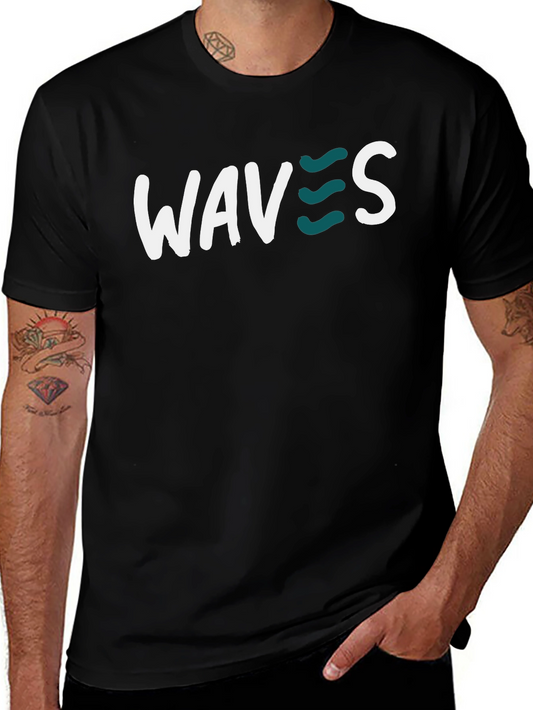 Waves Graphic Tee - Black Cotton T-Shirt