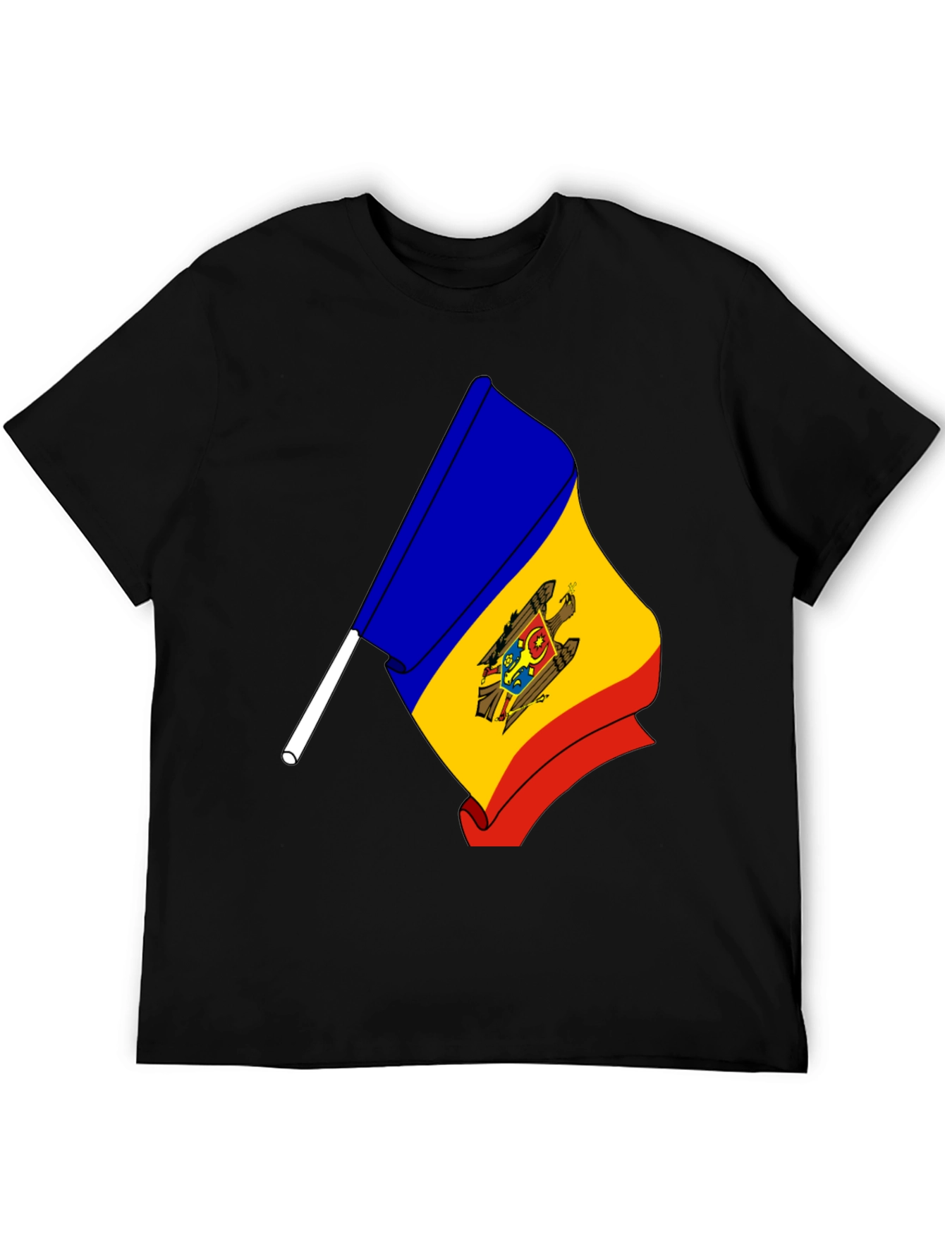 Moldova Flag Graphic Print Black T-Shirt