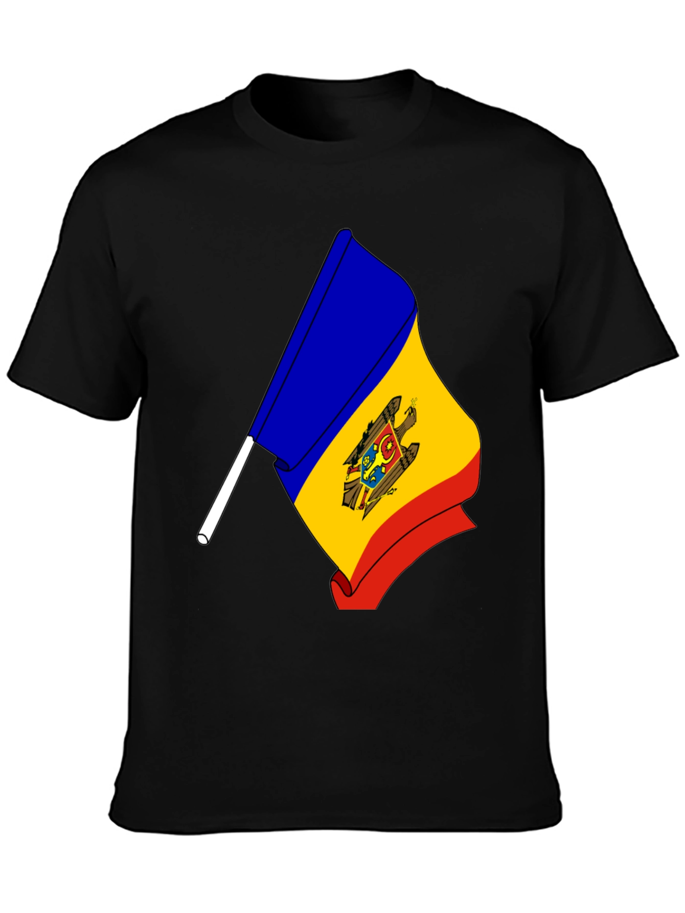 Moldova Flag Graphic Print Black T-Shirt