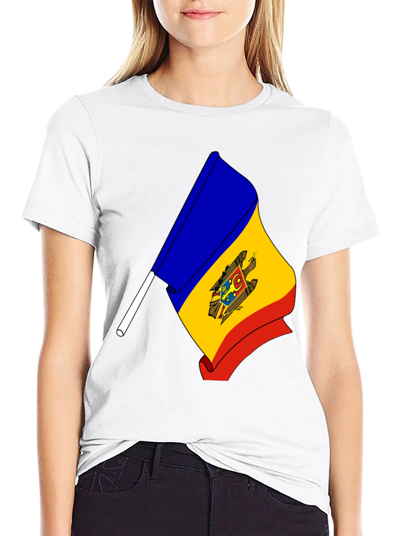 Moldova Flag Graphic Print Black T-Shirt
