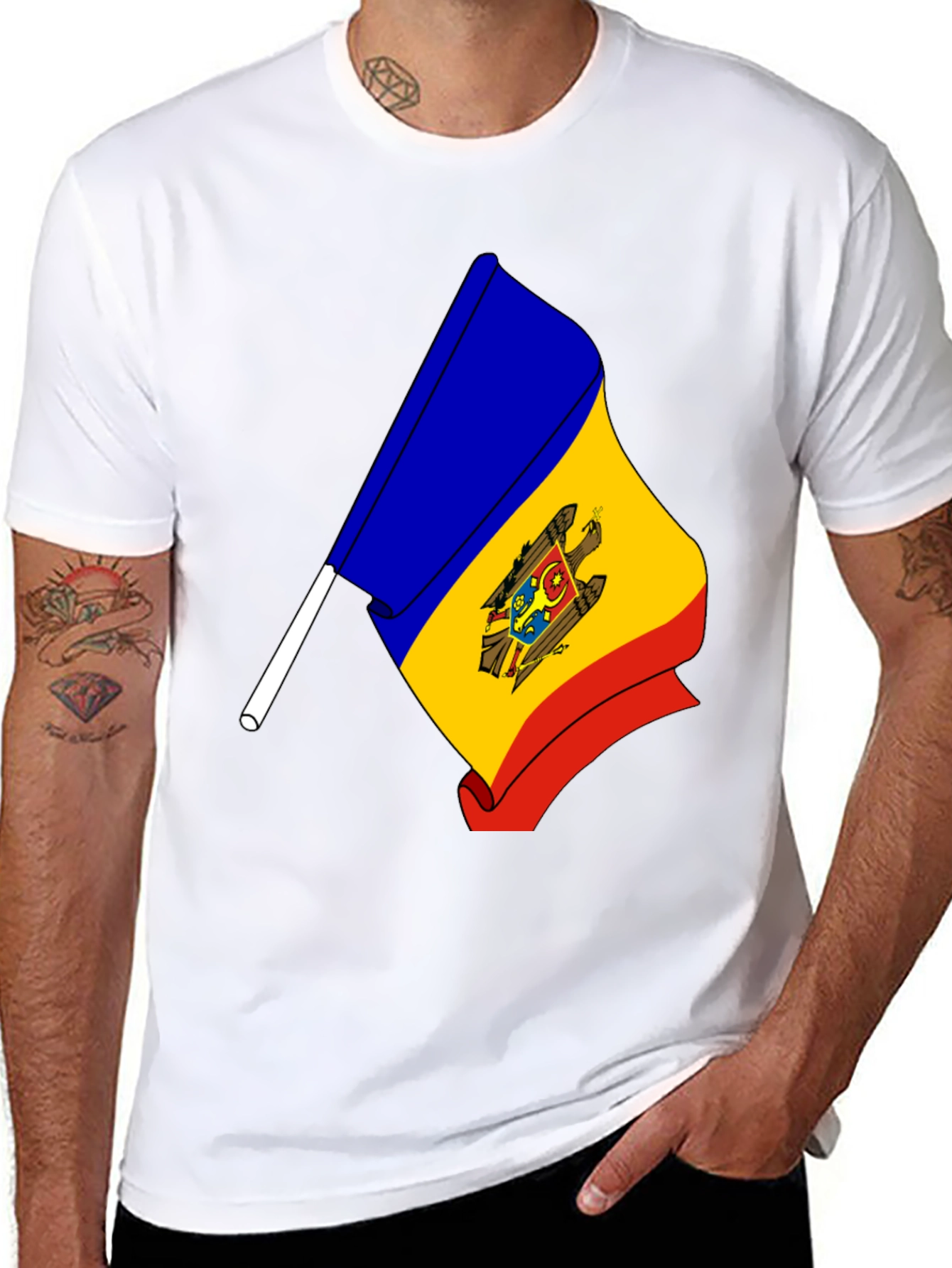 Moldova Flag Graphic Print Black T-Shirt