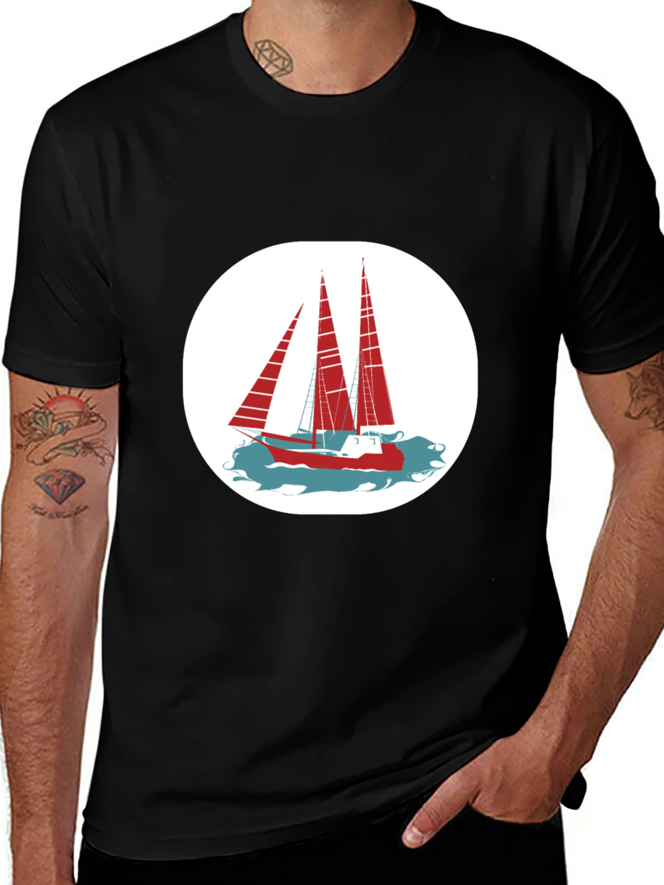 Nautical Sailboat Graphic Tee - Classic Black Cotton Shirt