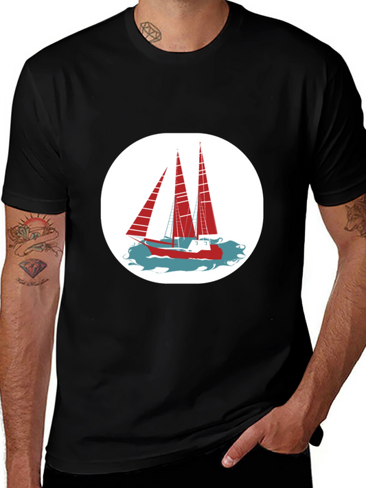 Nautical Sailboat Graphic Tee - Classic Black Cotton Shirt
