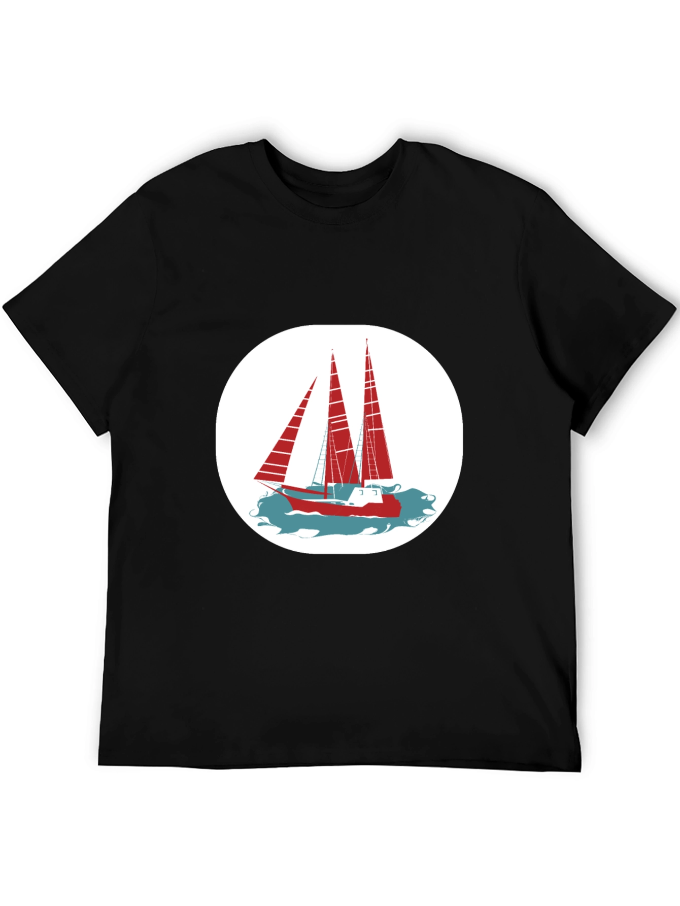 Nautical Sailboat Graphic Tee - Classic Black Cotton Shirt