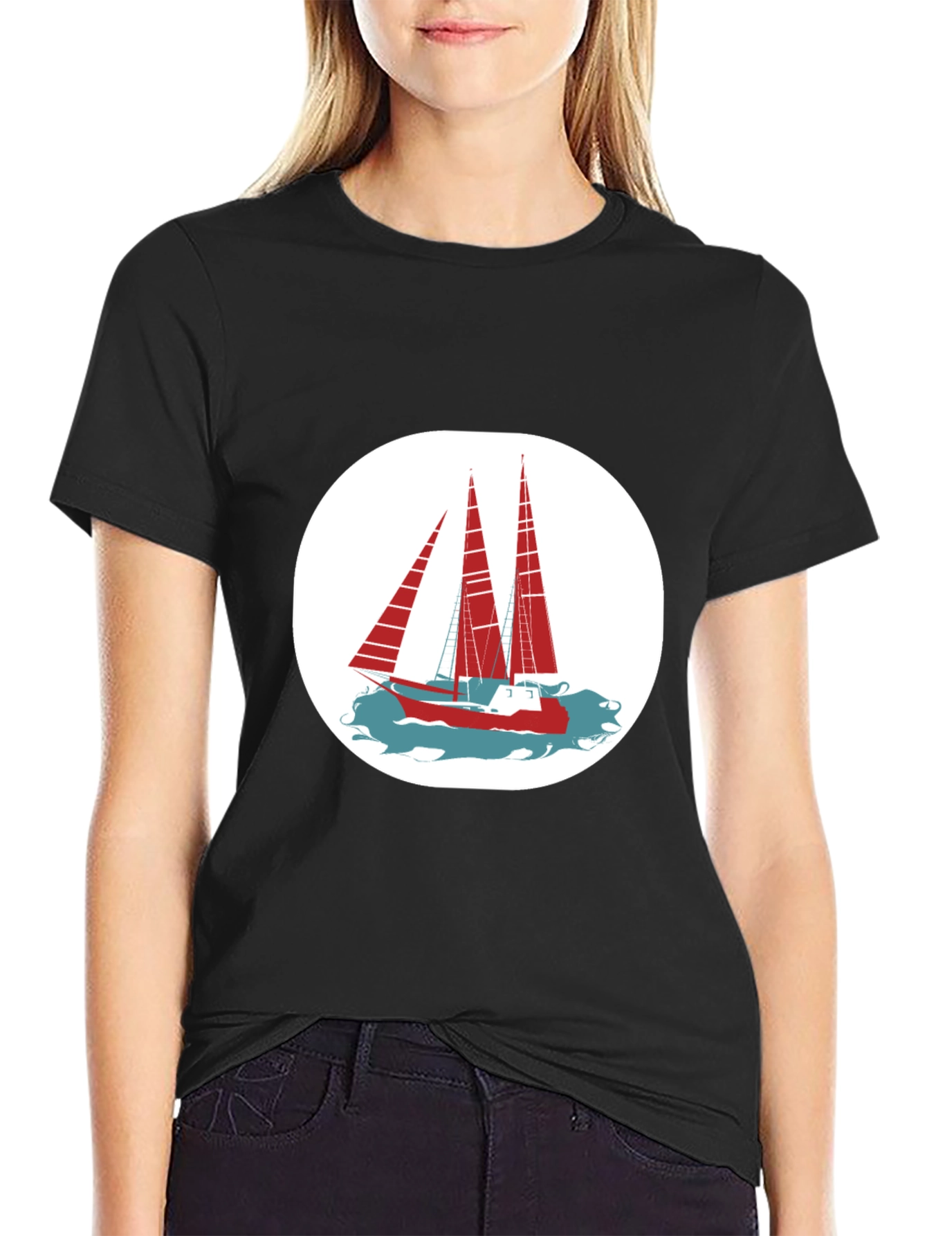 Nautical Sailboat Graphic Tee - Classic Black Cotton Shirt