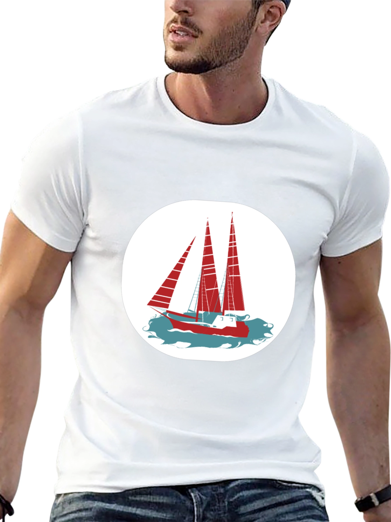 Nautical Sailboat Graphic Tee - Classic Black Cotton Shirt