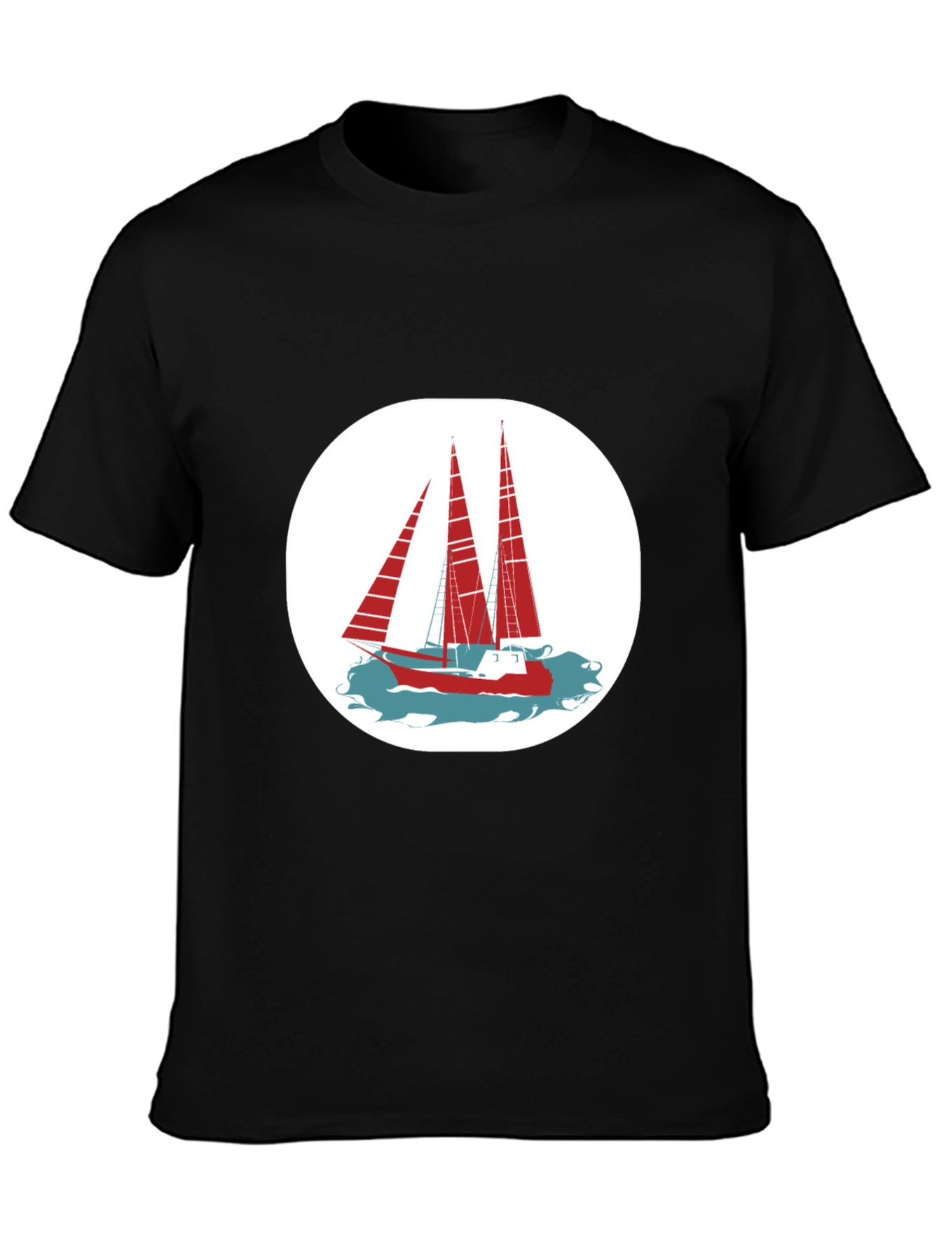 Nautical Sailboat Graphic Tee - Classic Black Cotton Shirt