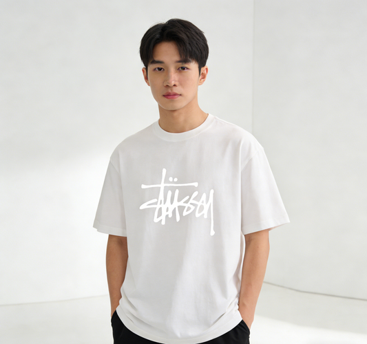 100% Cotton Oversized Stüssy-Inspired Graphic T-Shirt (Black & White)