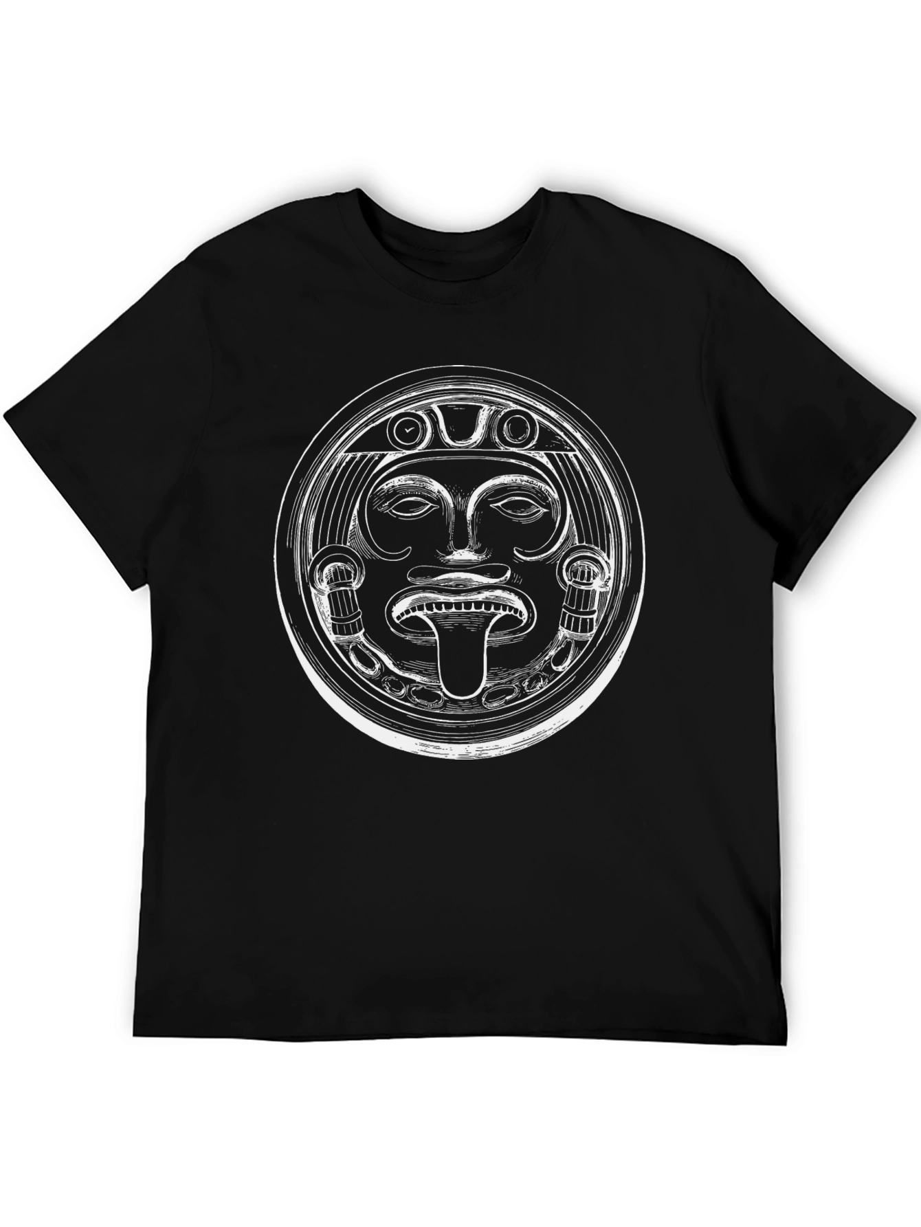 Aztec Mask Graphic T-Shirt - Black Crew Neck Tee