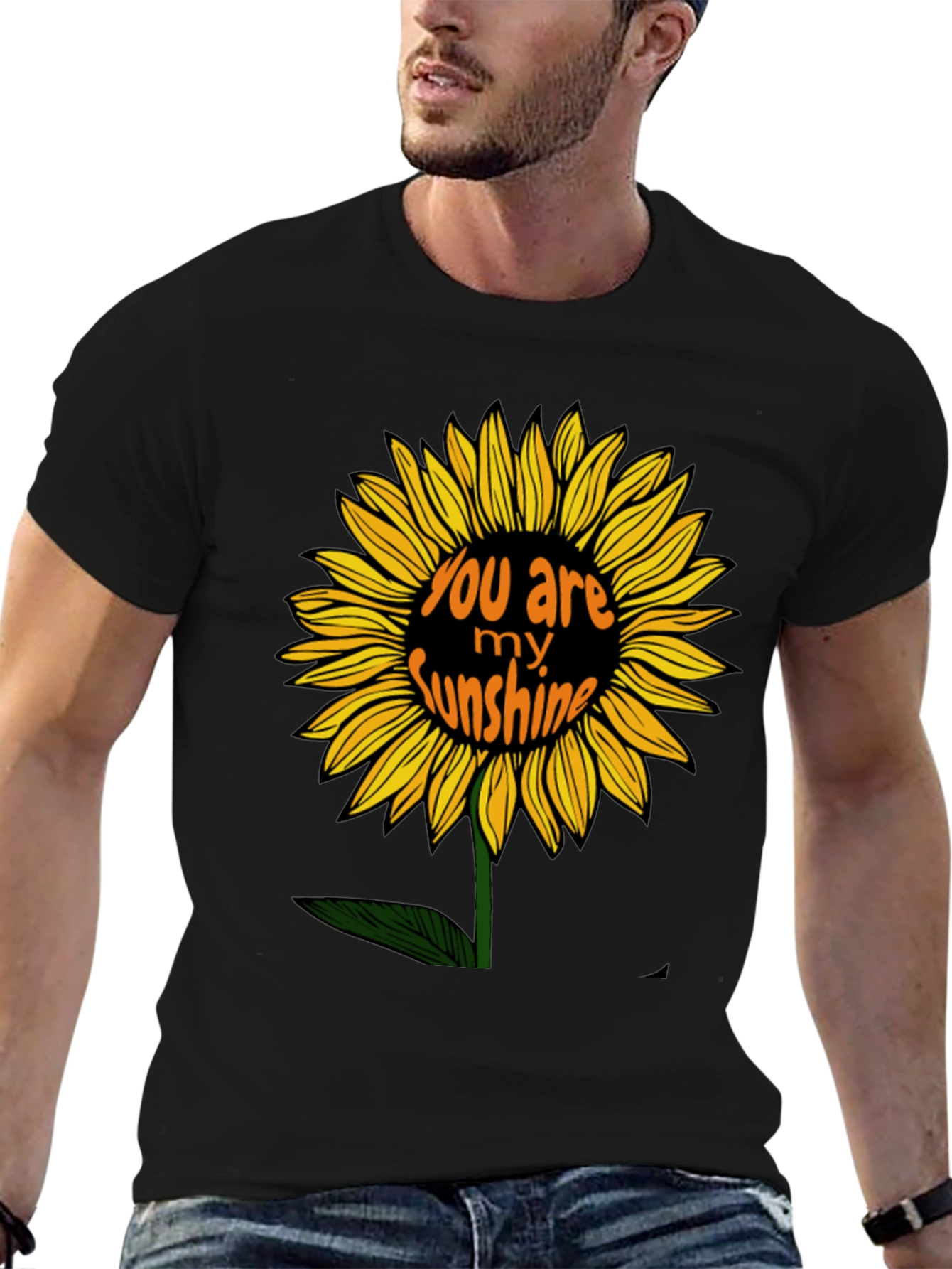 You Are My Sunshine Sunflower Black Graphic T-Shirt