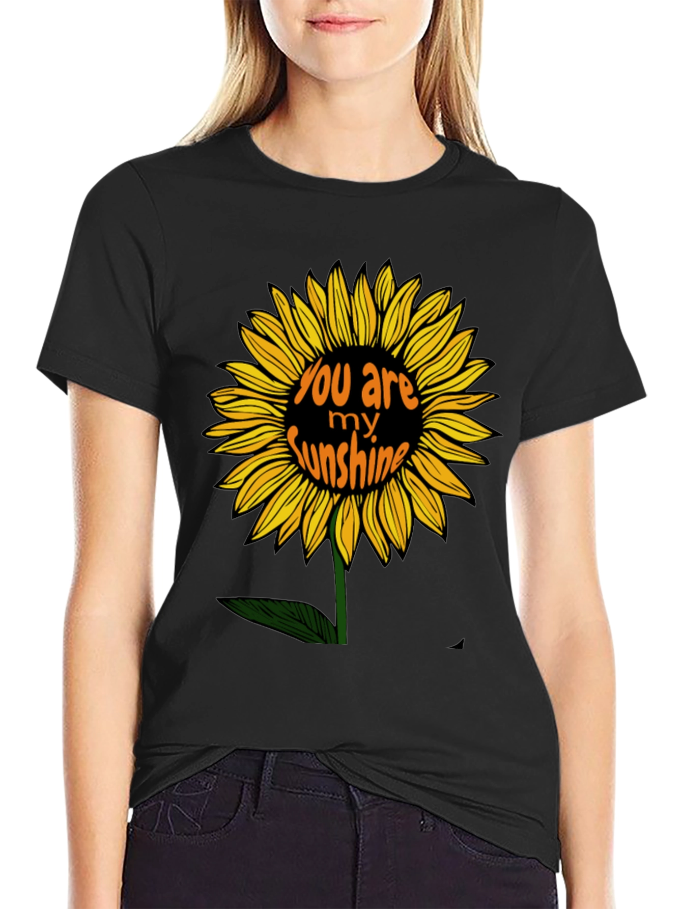 You Are My Sunshine Sunflower Black Graphic T-Shirt