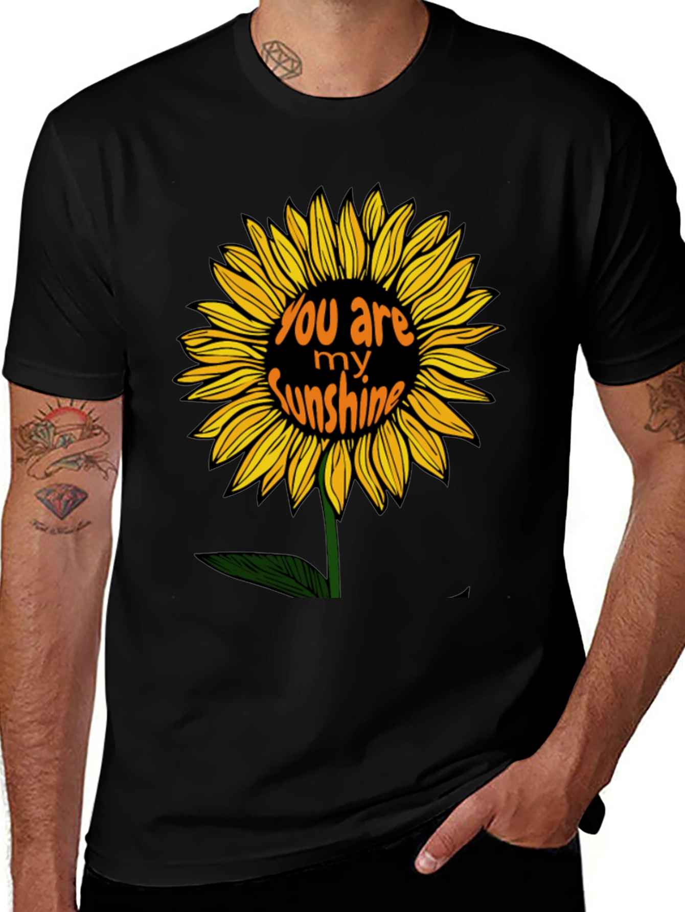 You Are My Sunshine Sunflower Black Graphic T-Shirt