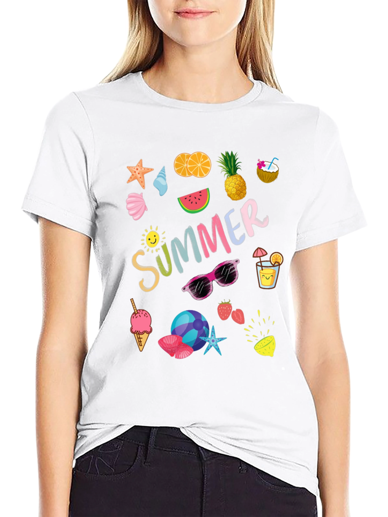 Summer Themed Graphic Print T-Shirt
