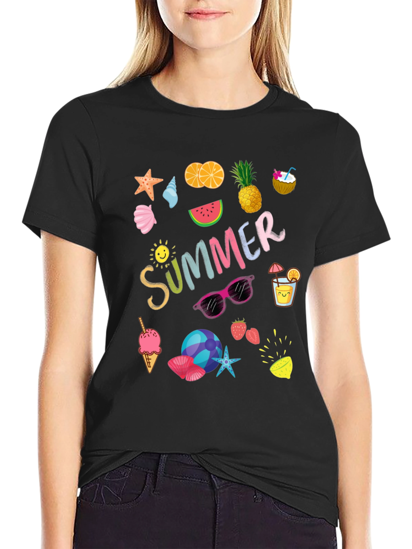 Summer Themed Graphic Print T-Shirt