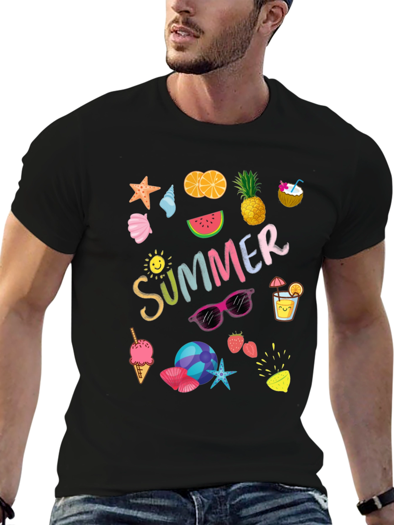 Summer Themed Graphic Print T-Shirt