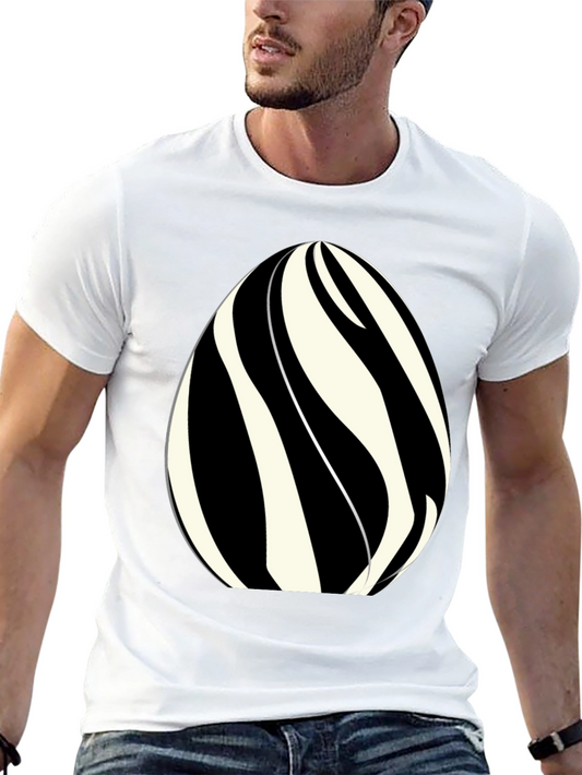 Striped Egg Graphic Tee - Modern Mens Black T-Shirt