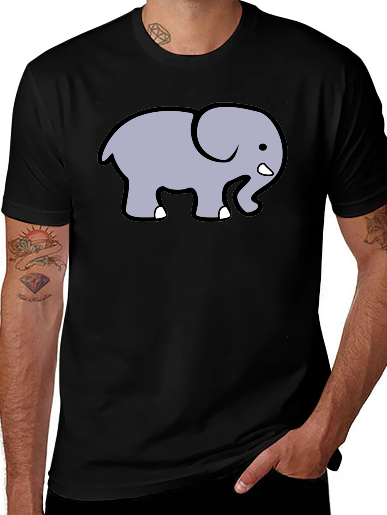 Cute Elephant Graphic T-Shirt - Black Cotton Tee