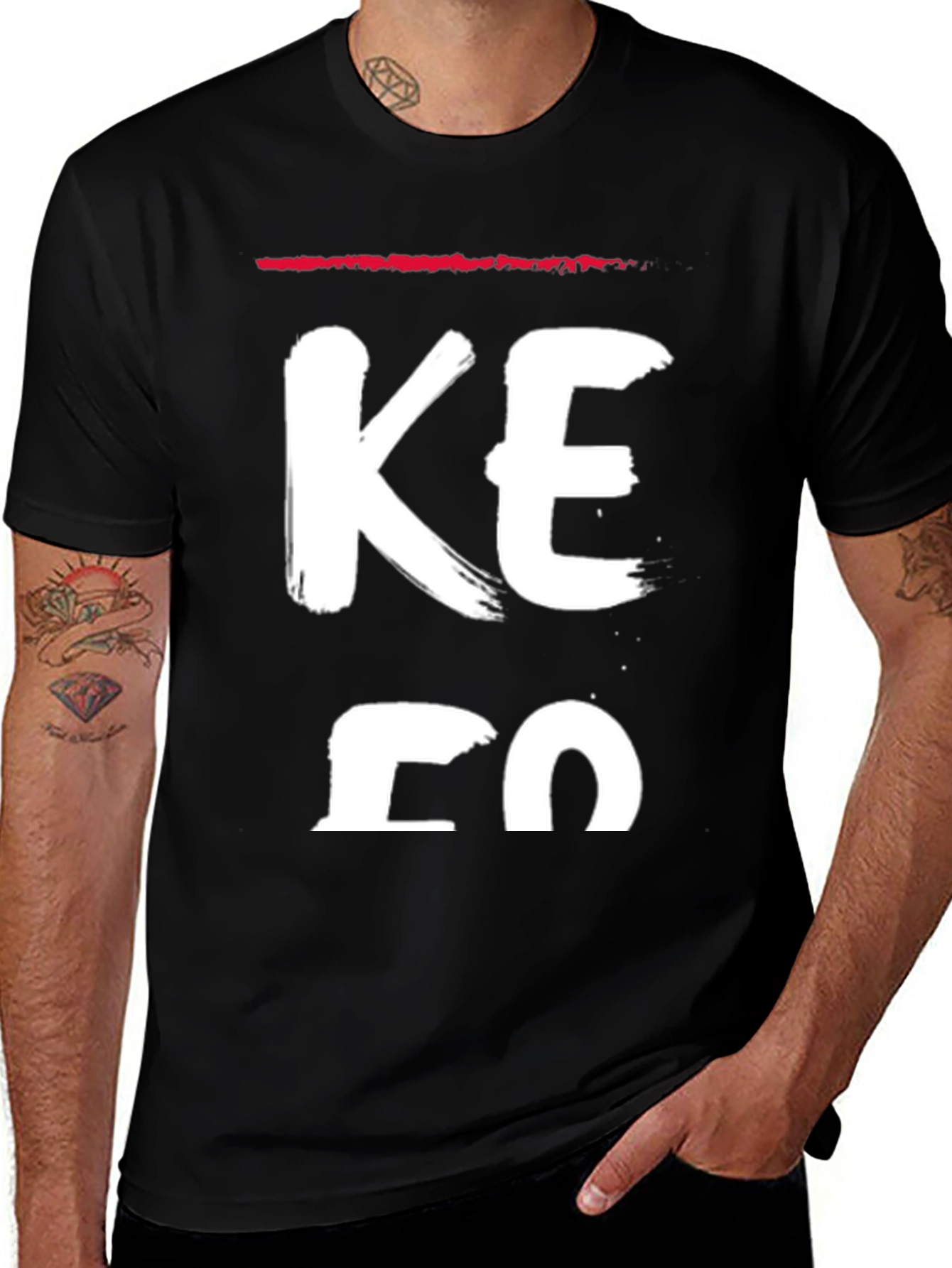 Mens Black Graphic T-Shirt - KE FO Bold Print