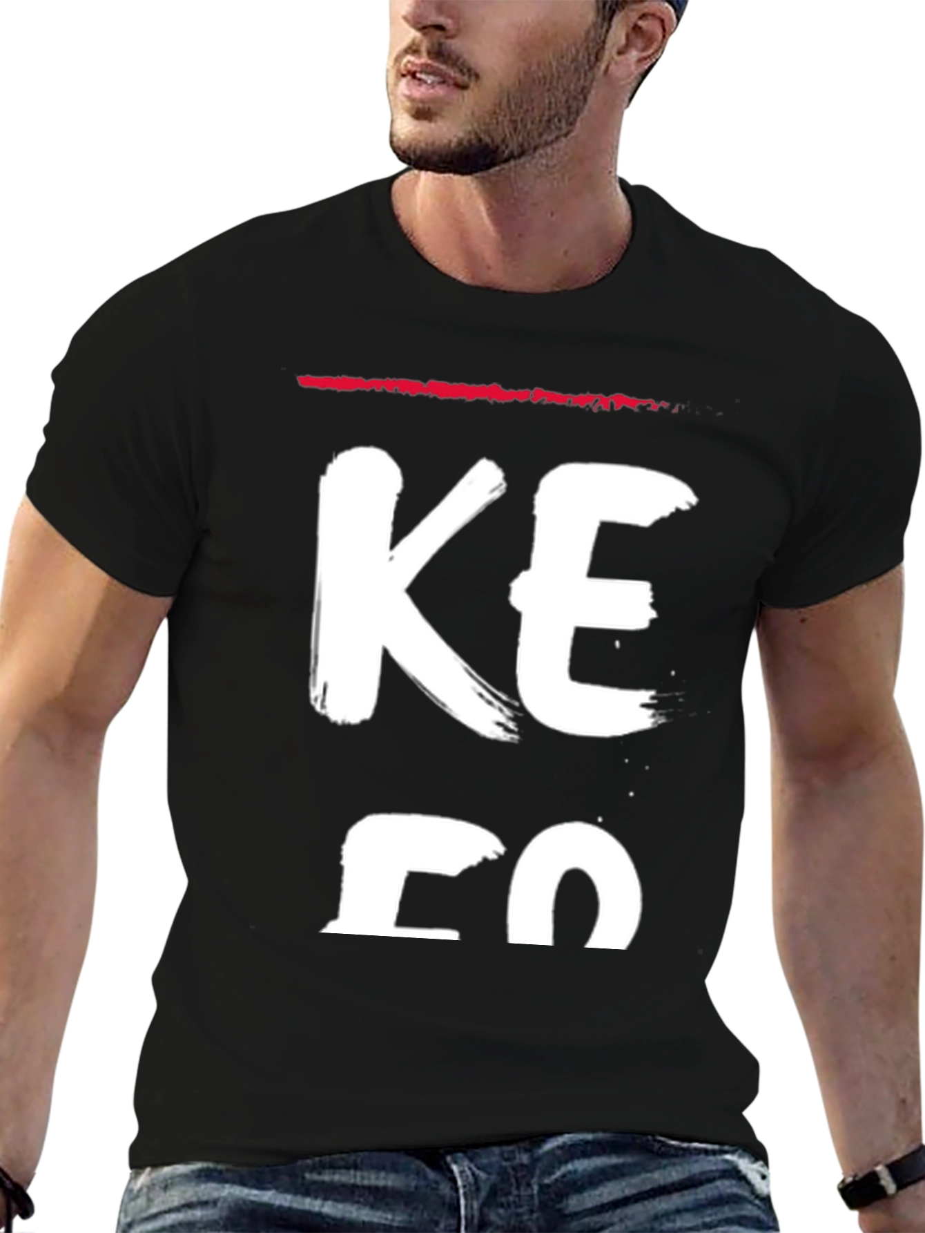 Mens Black Graphic T-Shirt - KE FO Bold Print