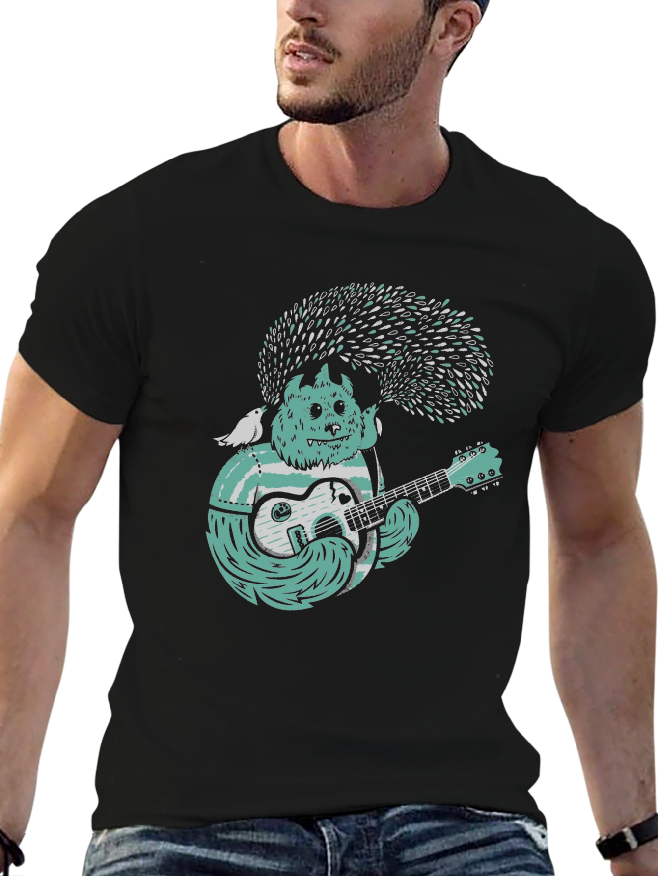 Monster Musician Graphic Tee - Black Cotton T-Shirt