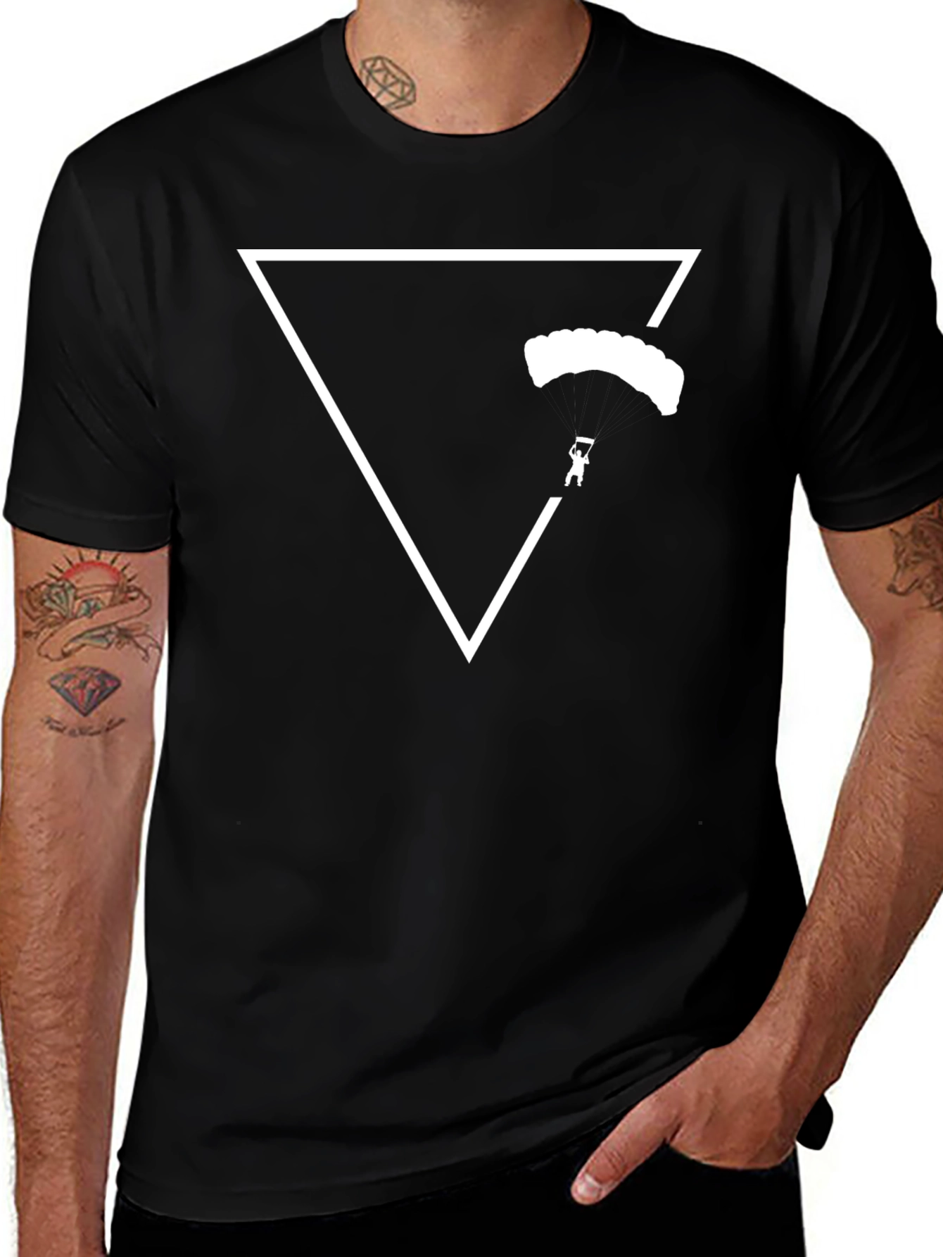 Parachute Triangle Graphic Tee - Black Cotton Casual Shirt