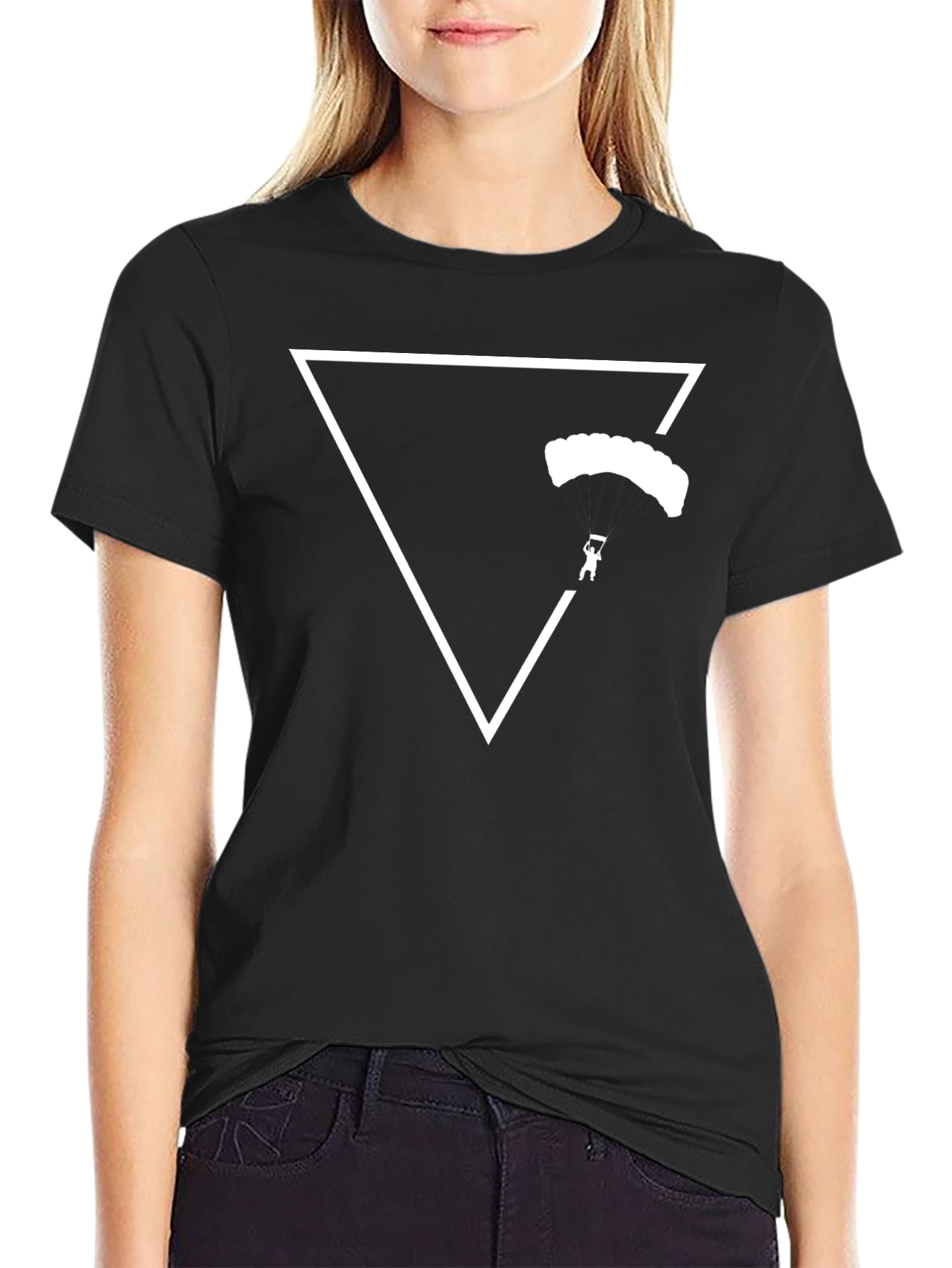 Parachute Triangle Graphic Tee - Black Cotton Casual Shirt