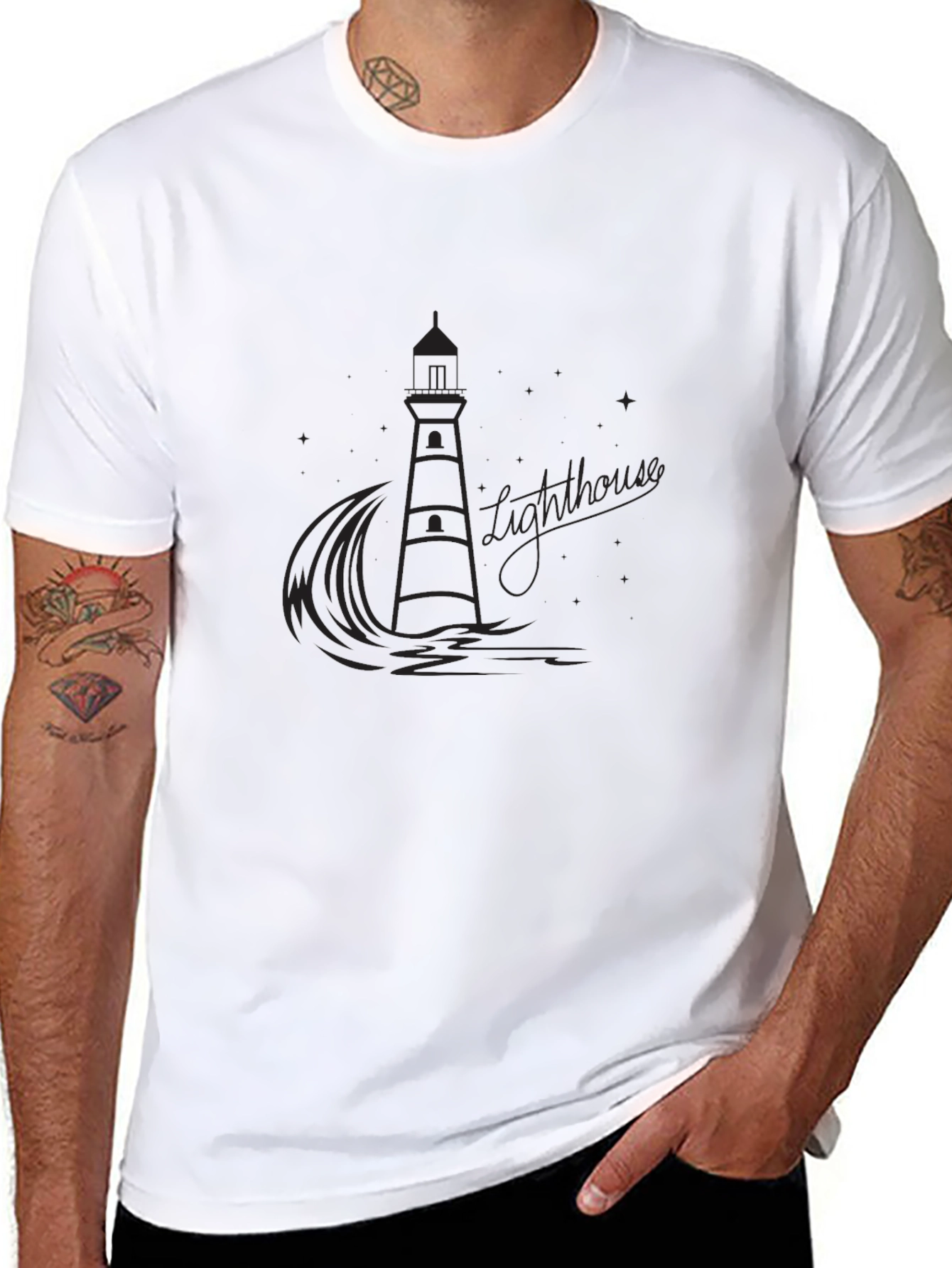 Mens Black Lighthouse Graphic Tee